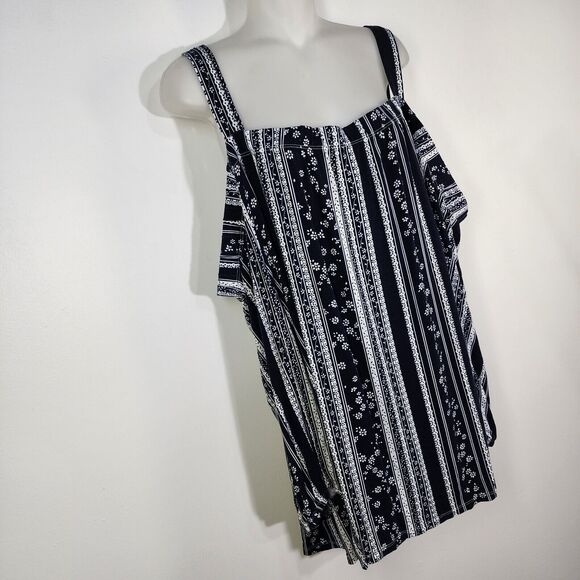 Lane Bryant Womens Top Swing Tee Size 26/28 Floral Striped Cold Shoulder Black - Picture 5 of 9